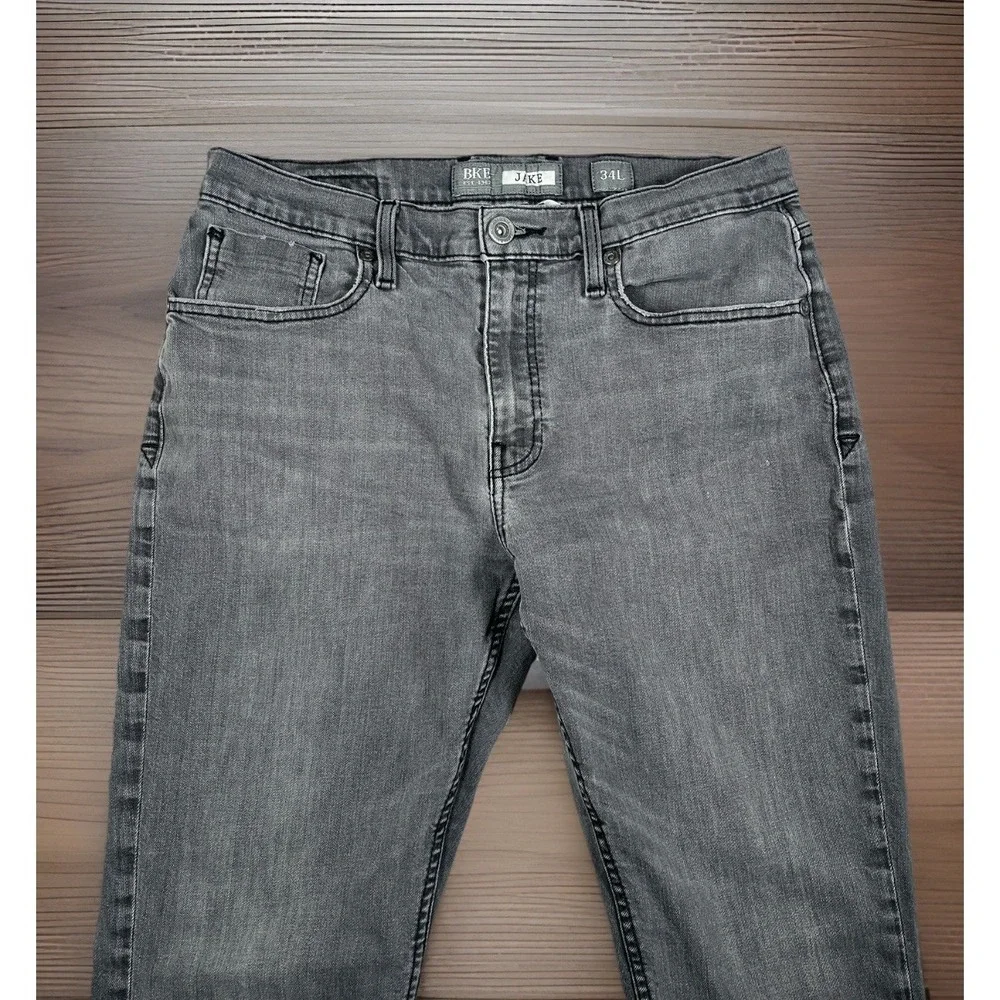BKE Jake Jeans Mens 34x33 Straight Denim Gray Denim Stretch Medium Wash